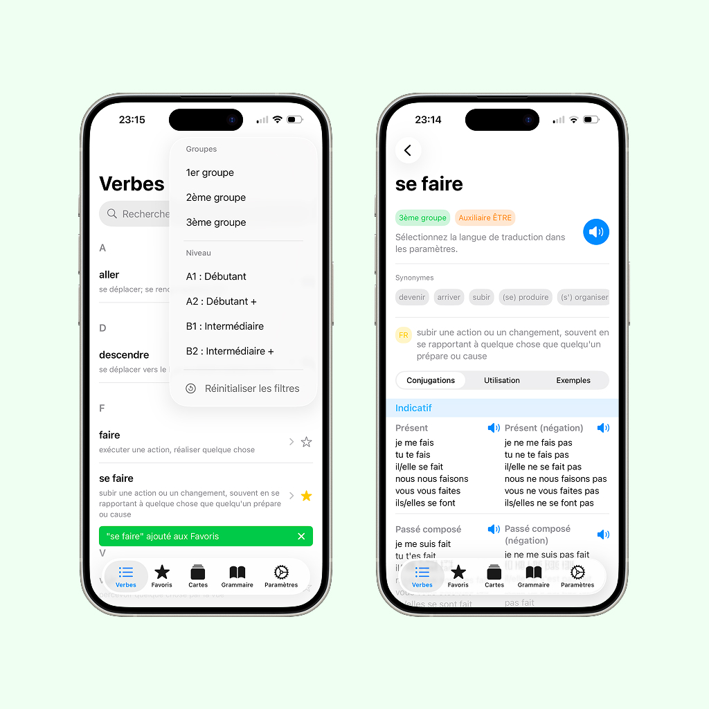Verbes en français app screenshot